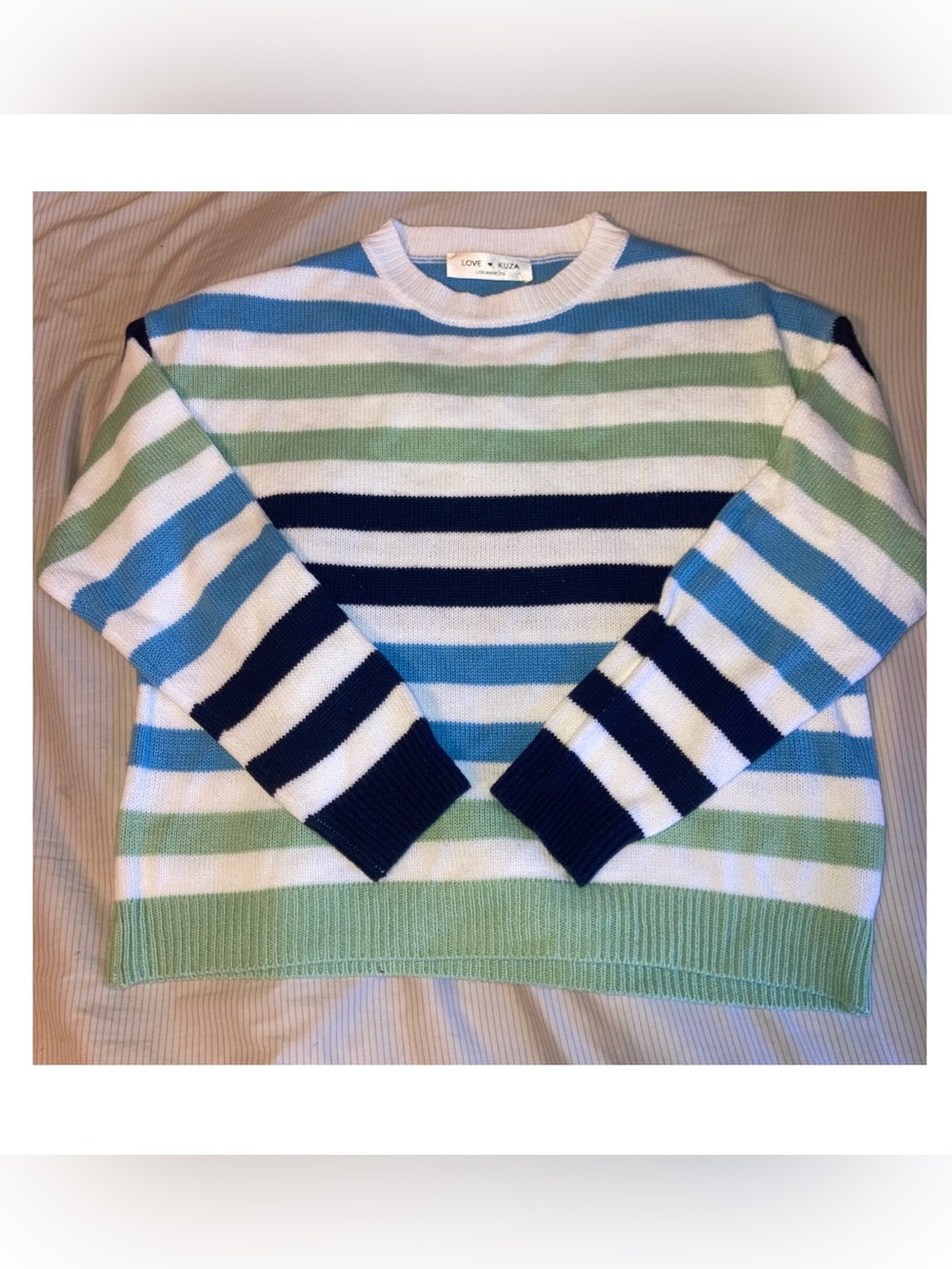 Love Kuza Women's Striped Crewneck Sweater - Blue, Navy & Green